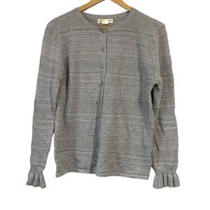 Melrose Chic pointelle Crochet Knit Long Sleeve Cardigan button front Size L